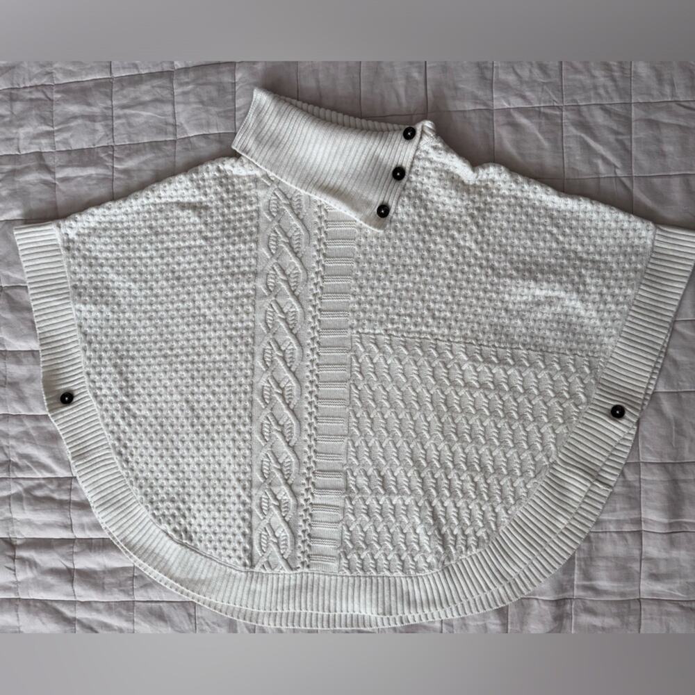 Talbots Cream Patchwork Cableknit Lambswool Blend… - image 1